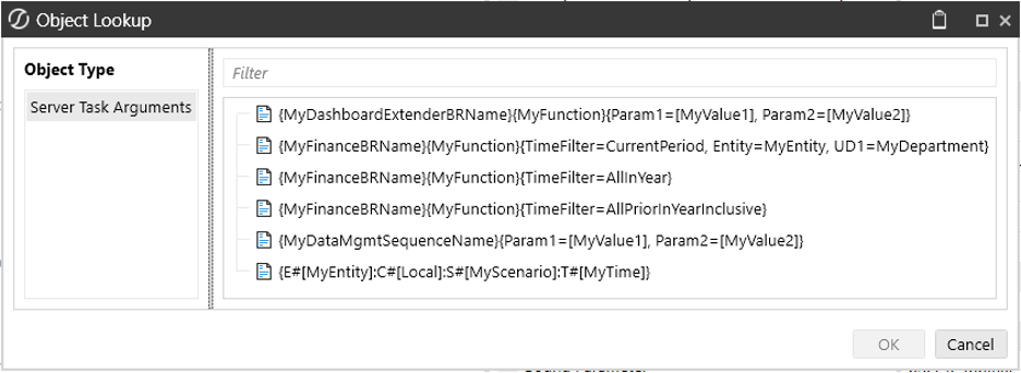 Selection Changed Server Task Arguments